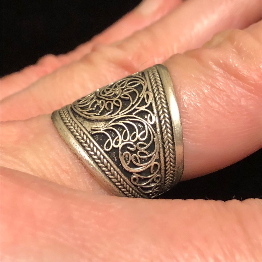 Vintage Intricate Silver Tone Filigree Cuff Ring - Picture 4 of 11